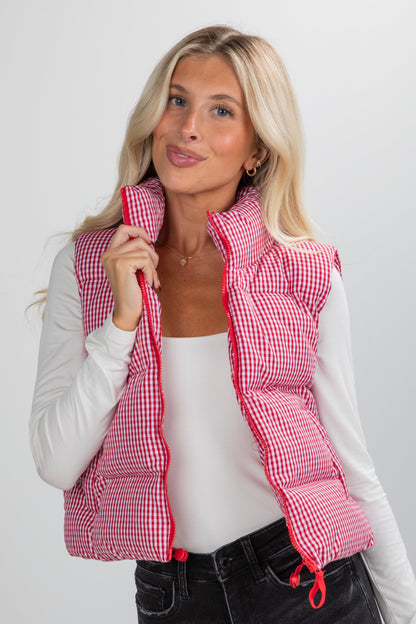 Best Essence Red Gingham Puffer Vest
