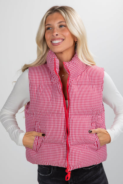 Best Essence Red Gingham Puffer Vest