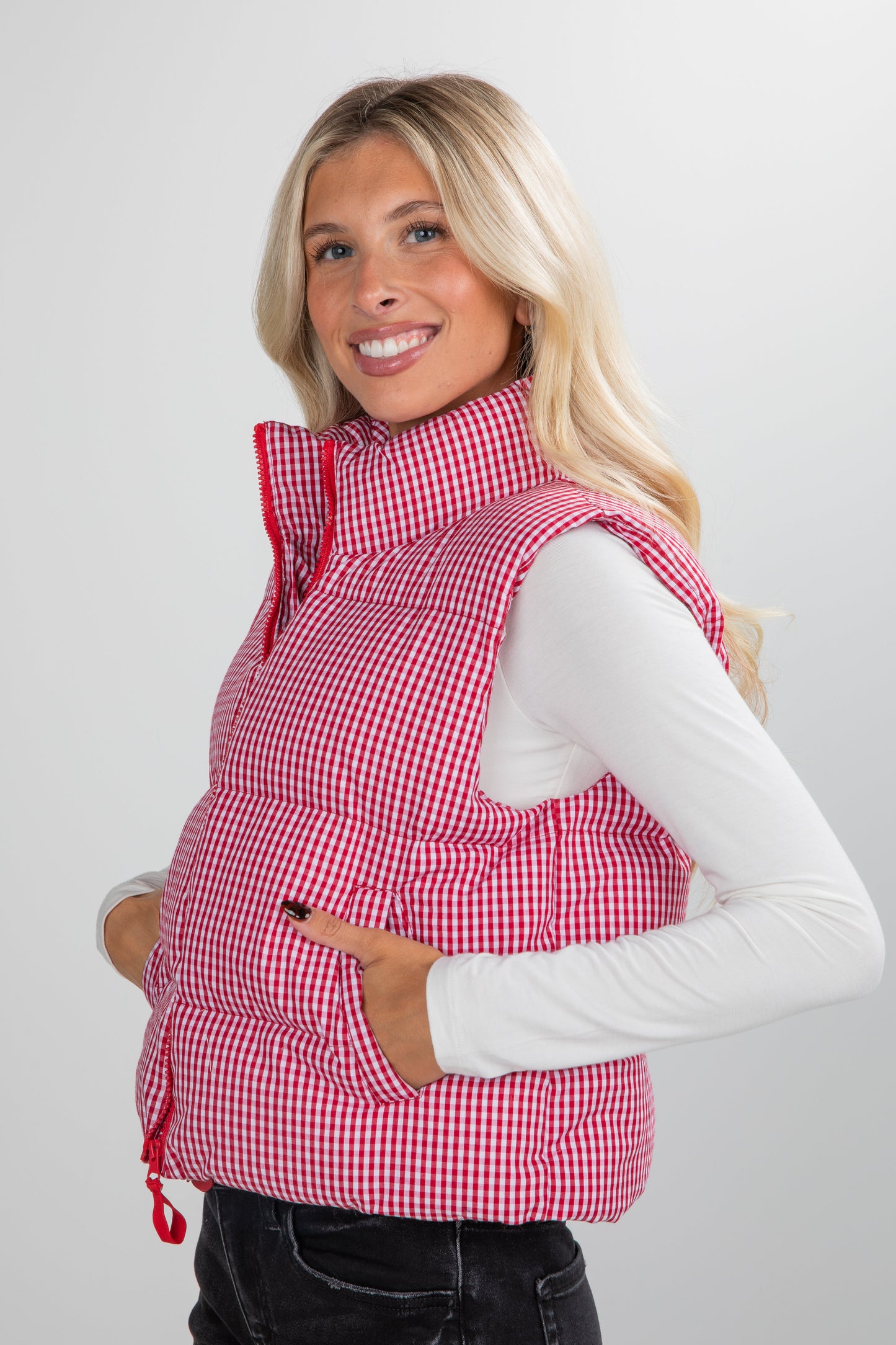 Best Essence Red Gingham Puffer Vest
