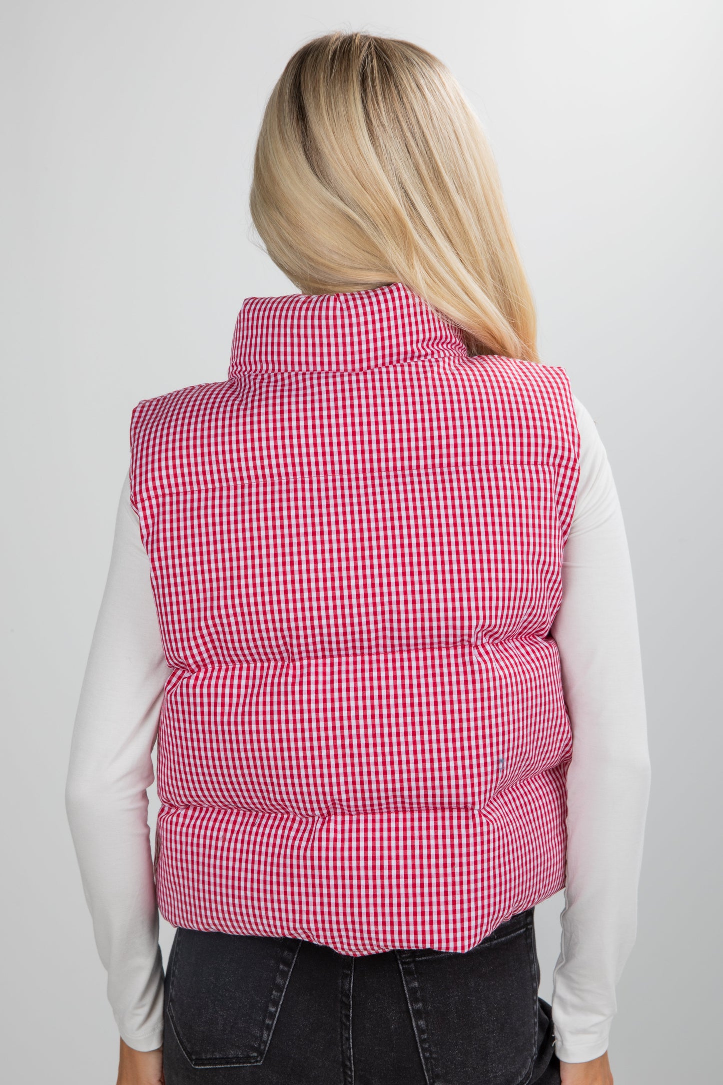Best Essence Red Gingham Puffer Vest
