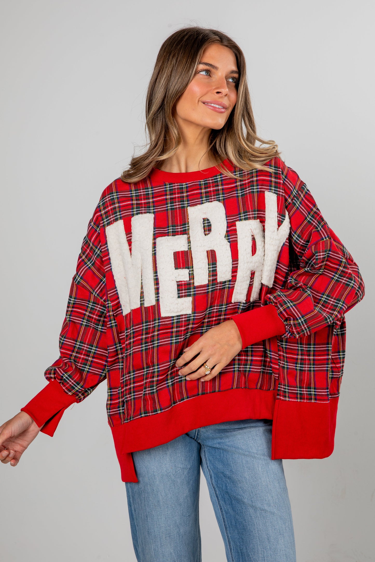 Red Plaid Merry Pullover