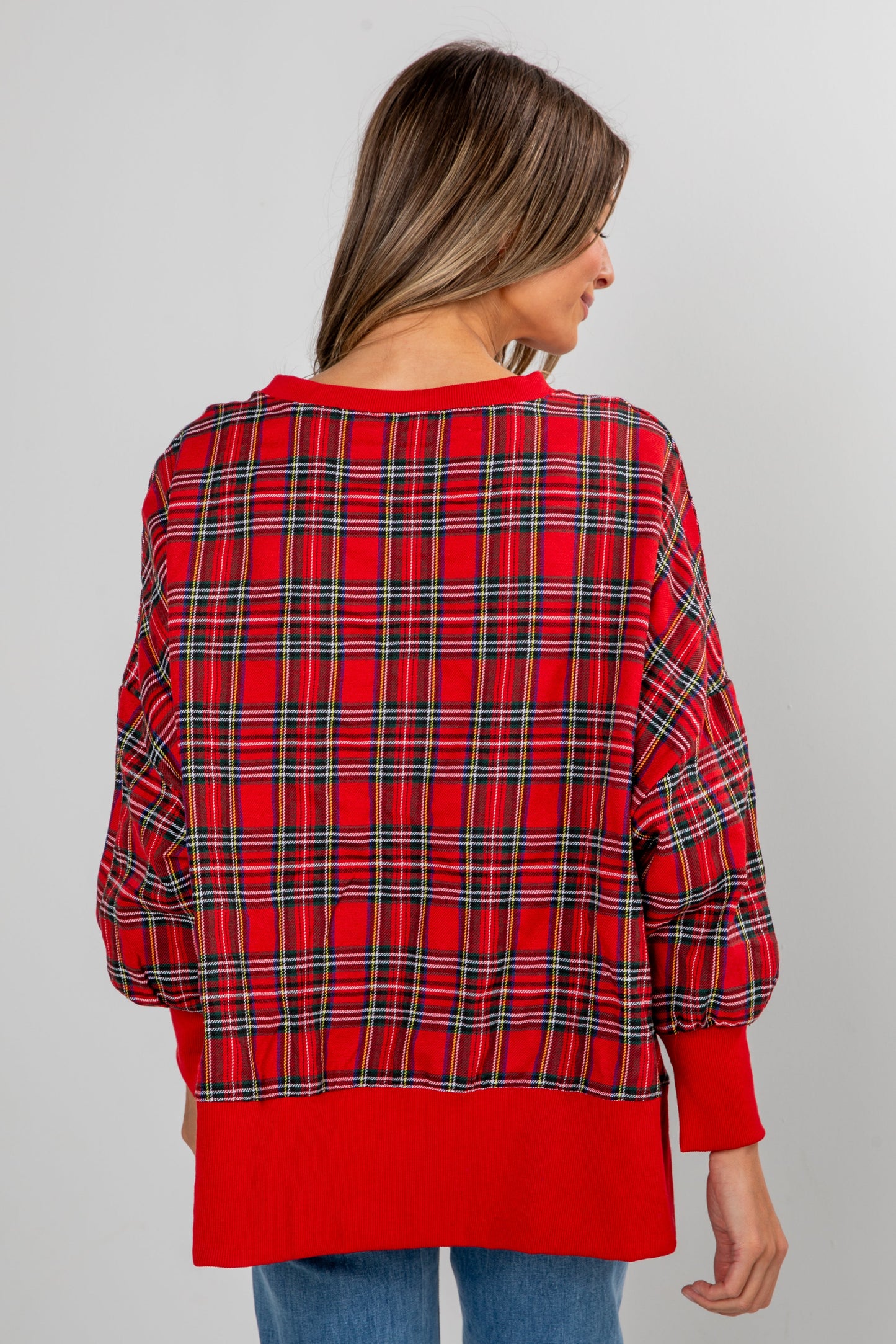 Red Plaid Merry Pullover