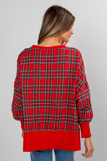 Red Plaid Merry Pullover