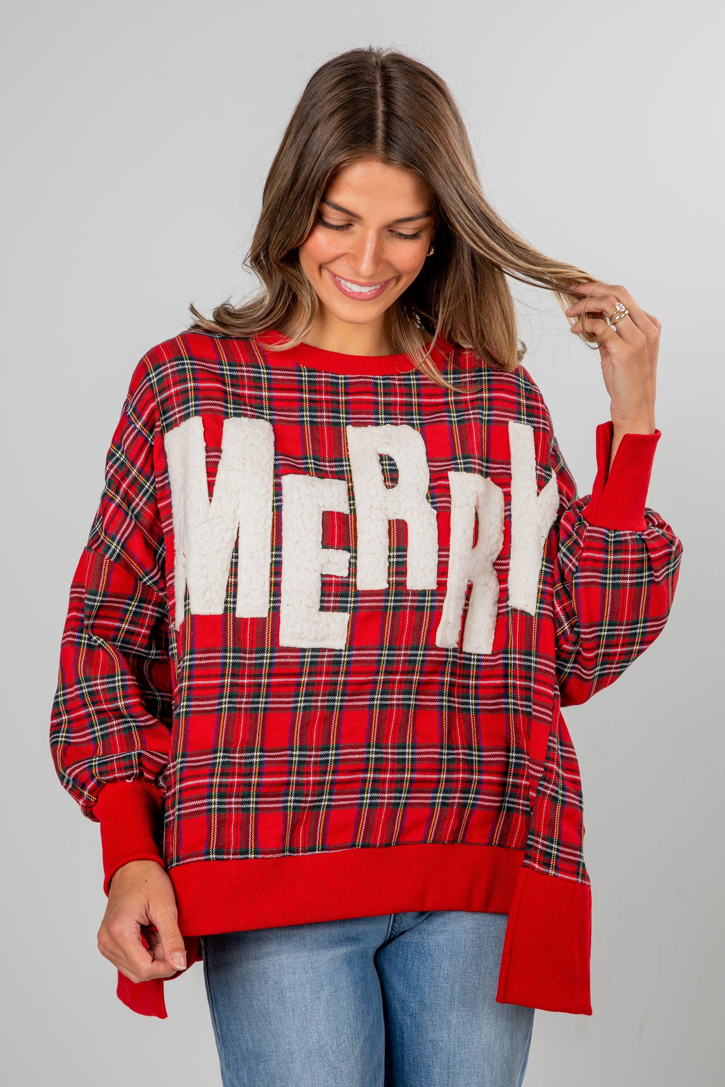 Red Plaid Merry Pullover