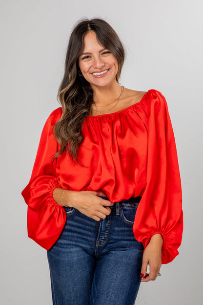Lavish Looks Satin Off-The-Shoulder Blouse
