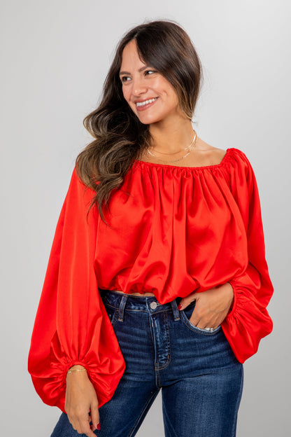 Lavish Looks Satin Off-The-Shoulder Blouse