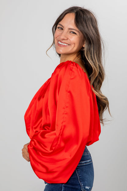 Lavish Looks Satin Off-The-Shoulder Blouse