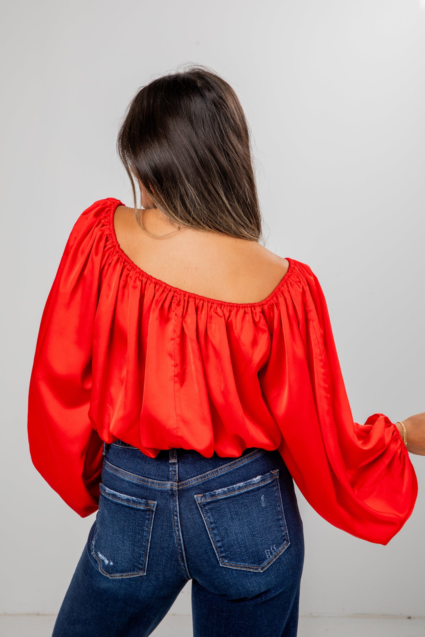 Lavish Looks Satin Off-The-Shoulder Blouse