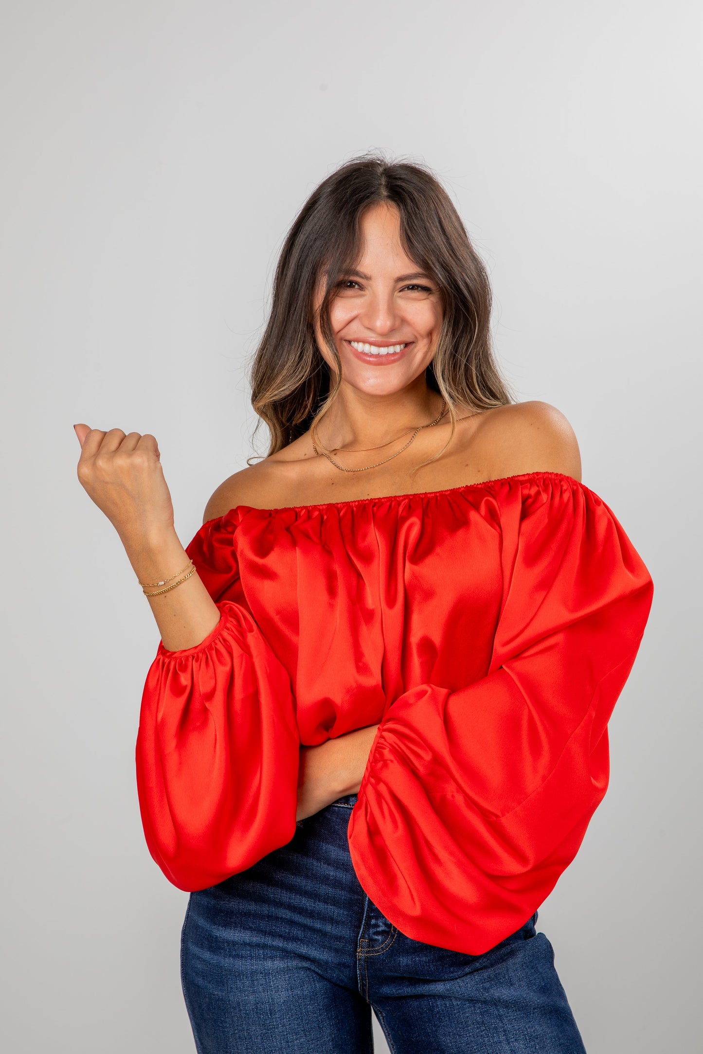 Lavish Looks Satin Off-The-Shoulder Blouse