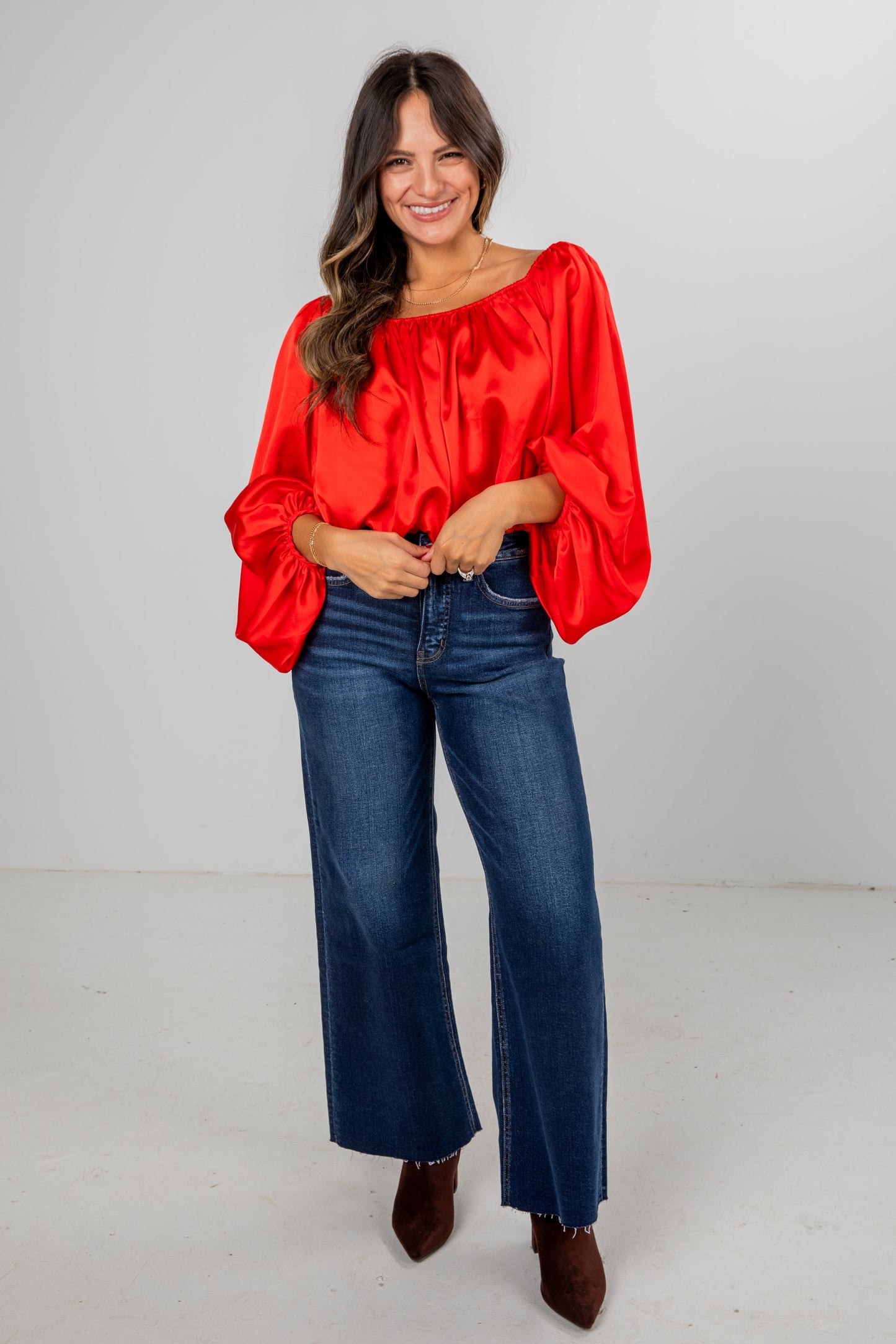 Lavish Looks Satin Off-The-Shoulder Blouse