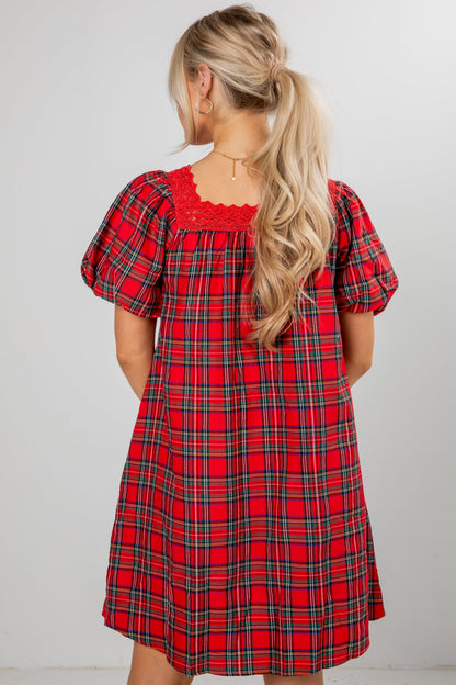 Home For The Holidays Red Plaid Mini Dress