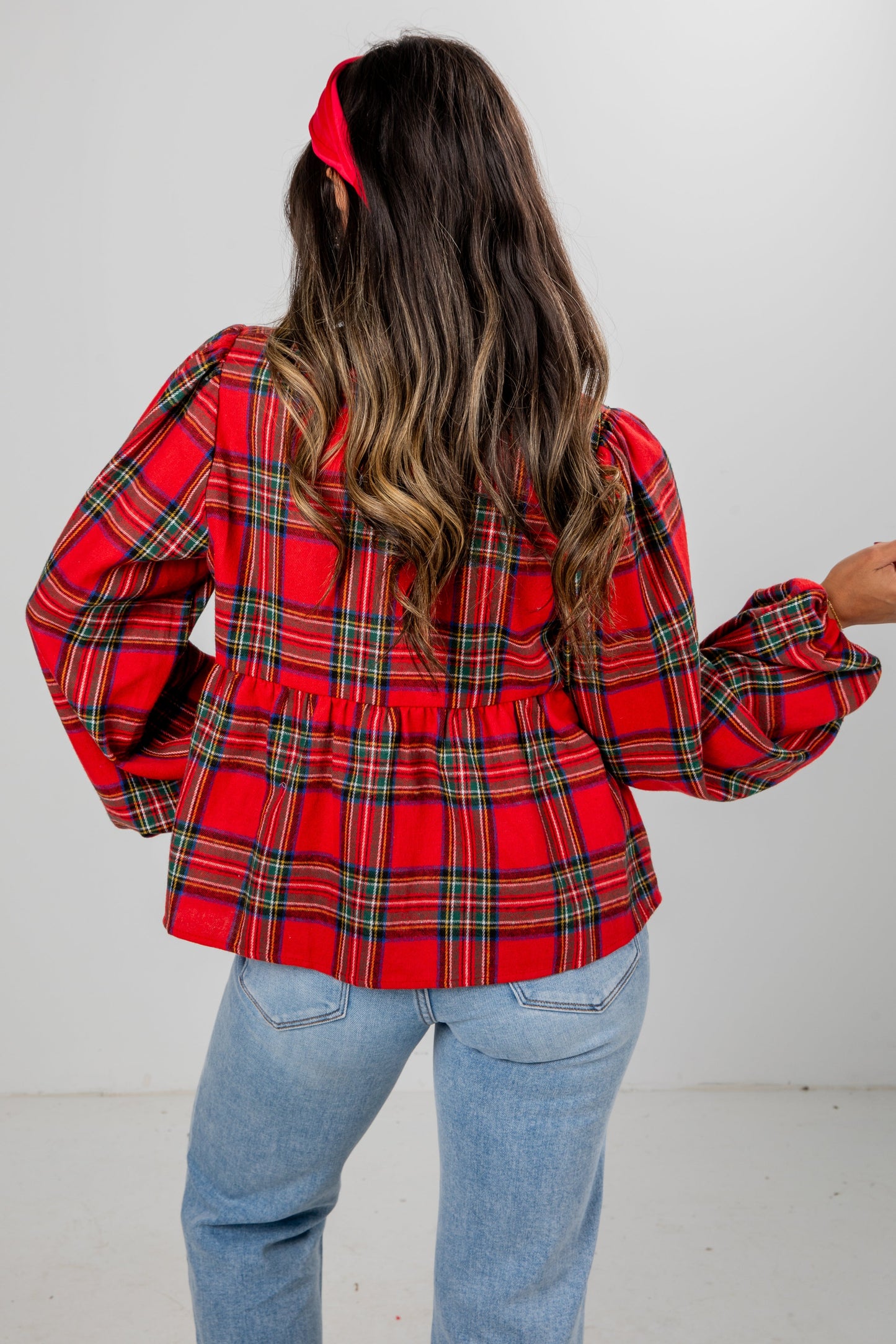 Holiday Classic Red Plaid Tie Blouse