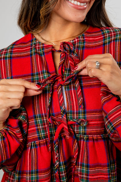 Holiday Classic Red Plaid Tie Blouse