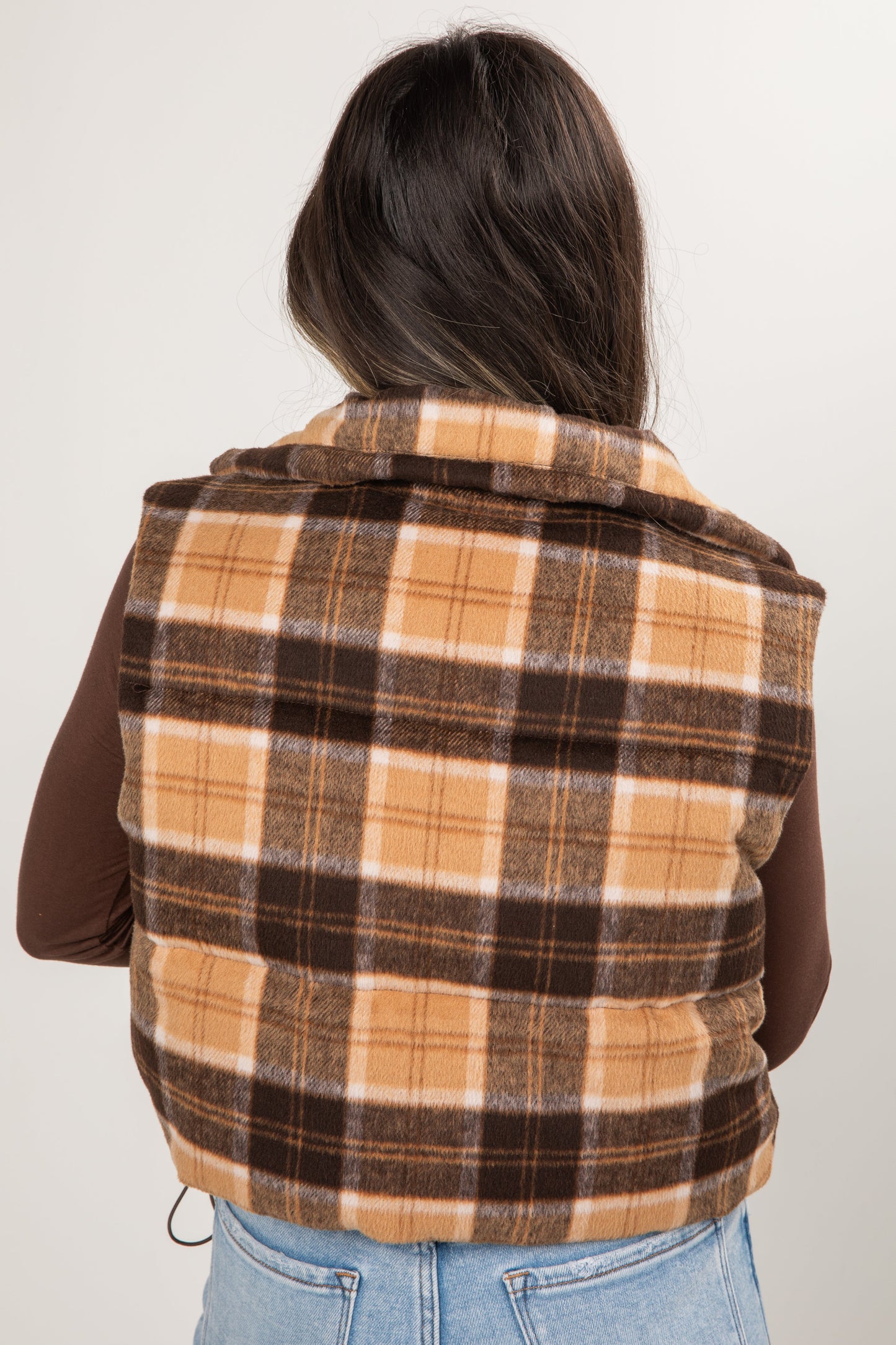 On Your Side Tan Plaid Puffer Vest - DOORBUSTER