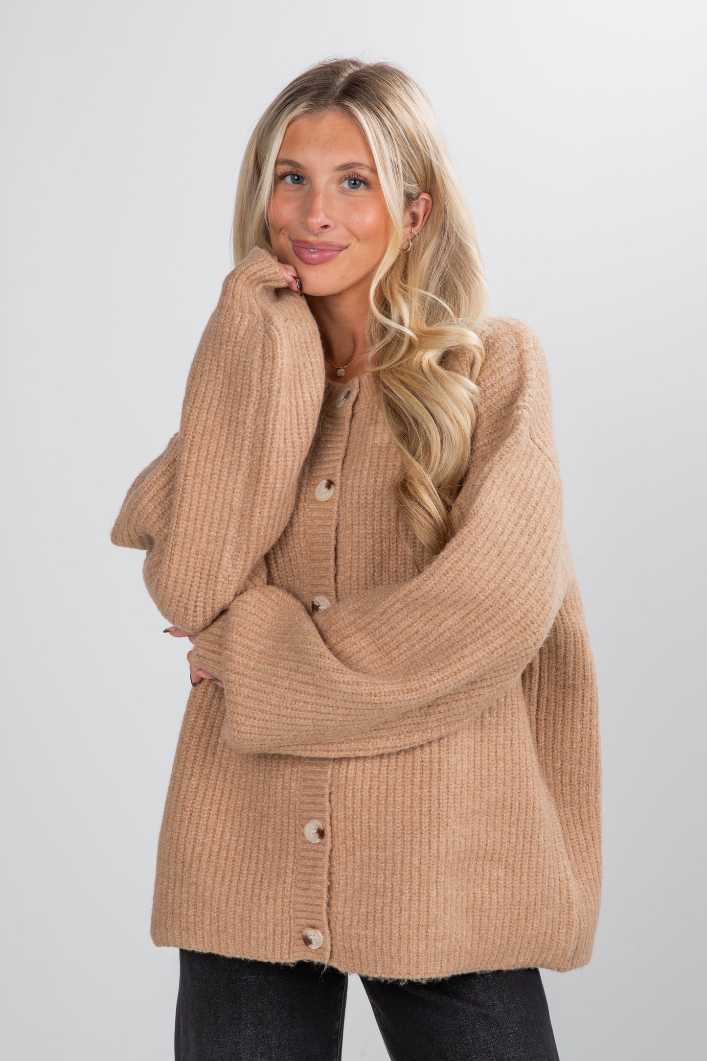Cuddly Delight Taupe Sweater Cardigan