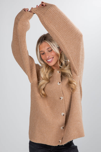 Cuddly Delight Taupe Sweater Cardigan