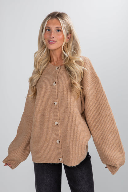 Cuddly Delight Taupe Sweater Cardigan