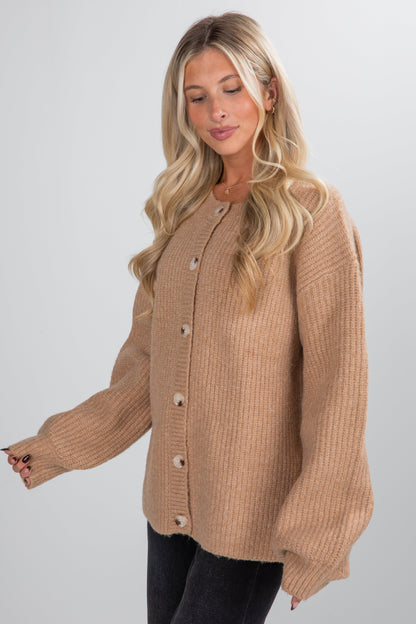 Cuddly Delight Taupe Sweater Cardigan