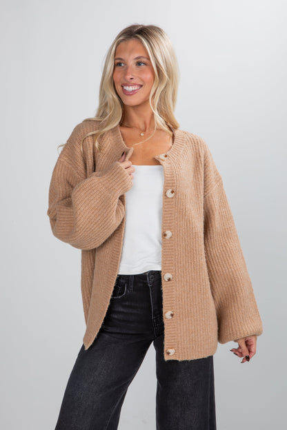 Cuddly Delight Taupe Sweater Cardigan