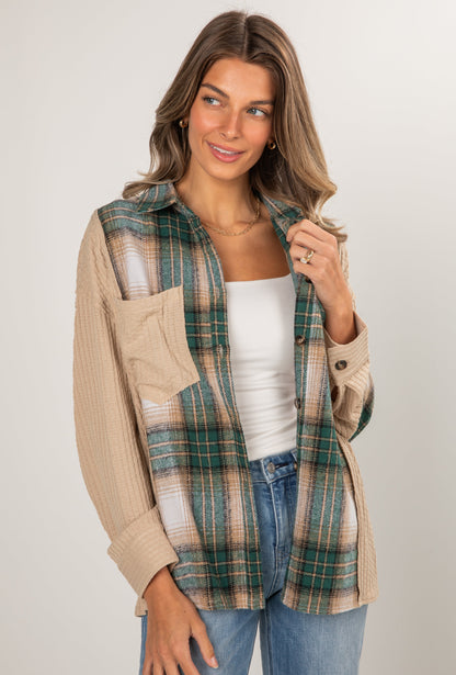In A Dream Taupe Waffle Knit Contrast Flannel - DOORBUSTER