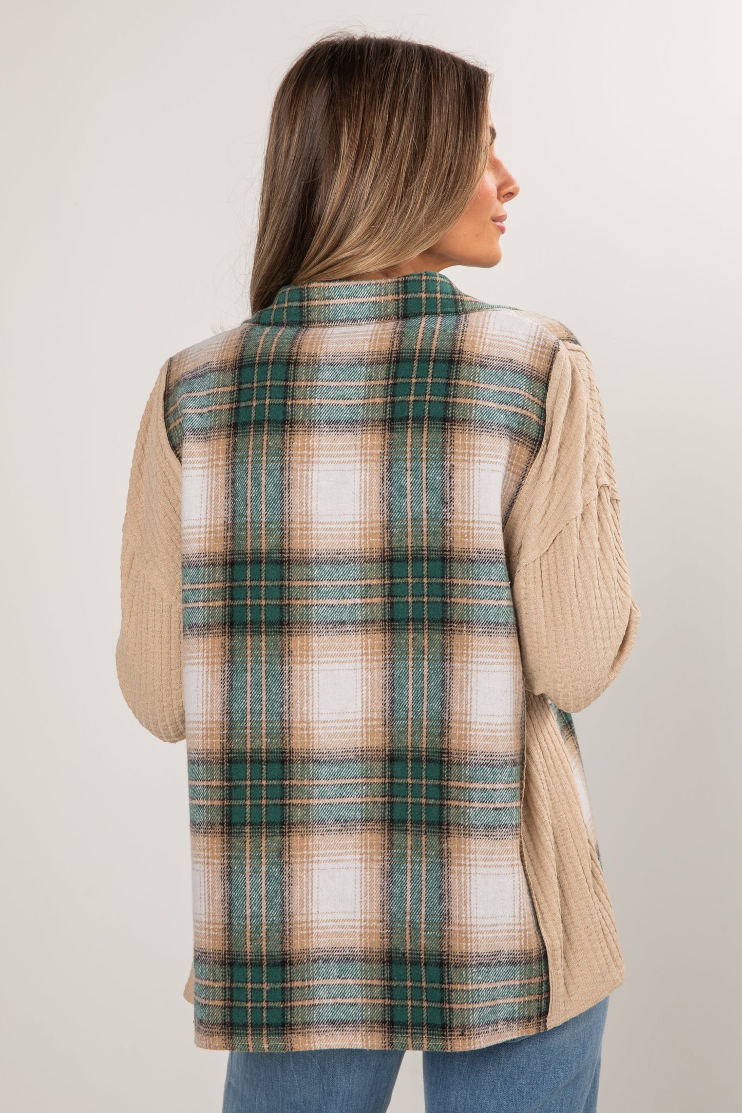 In A Dream Taupe Waffle Knit Contrast Flannel - DOORBUSTER