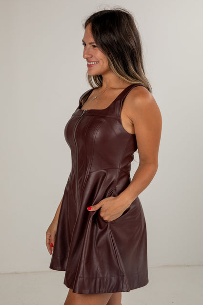In Control Wine Leather Mini Dress